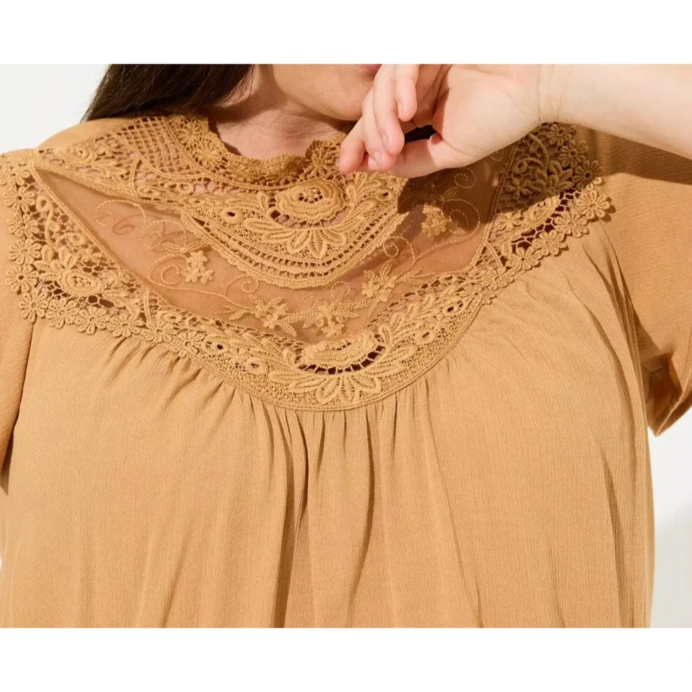 Torrid Washable Crinkle Gauze Yoke Flutter SS Top Plus Size 2 2X Boho Festival - Picture 3 of 14